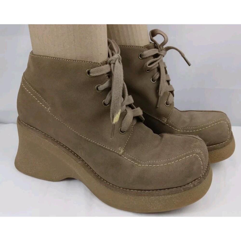 Y2K Chunky Heel Platform Brown Leather Ankle Boots MIA Womens Size 8M